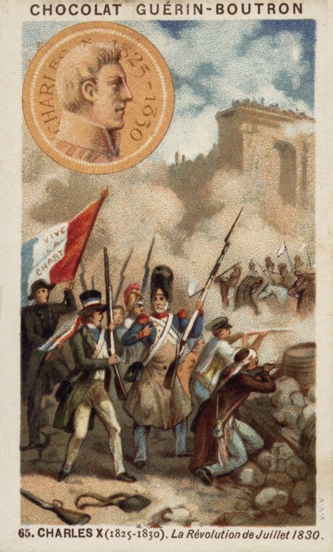 Fransa'nın Charles X ve 1830 Temmuz Devrimi (chromolitho) by French School