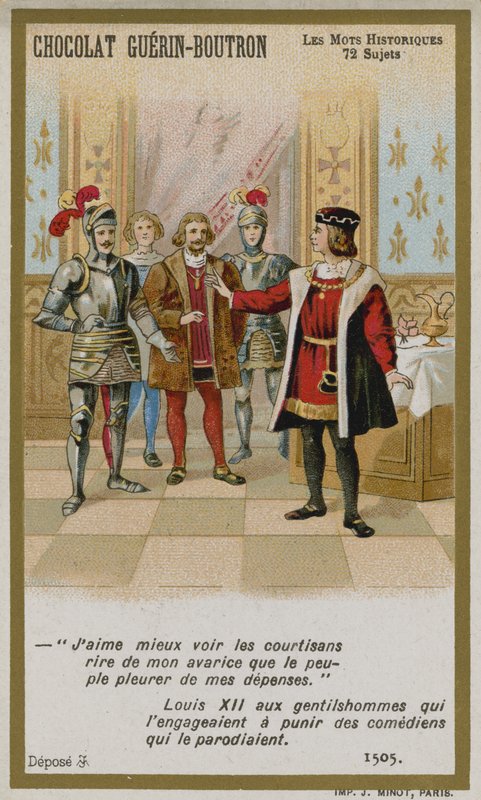 Chocolat Guerin-Boutron ticaret kartı, Tarihi Sözler serisi by French School