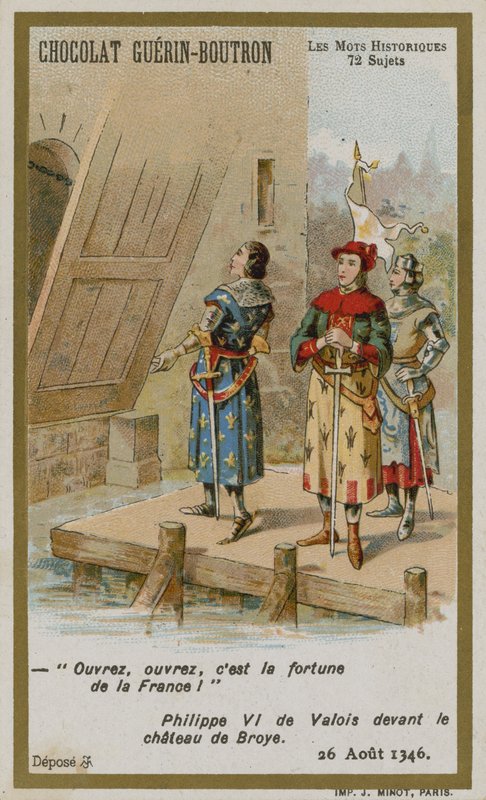 Chocolat Guerin-Boutron ticaret kartı, Tarihi Sözler serisi by French School
