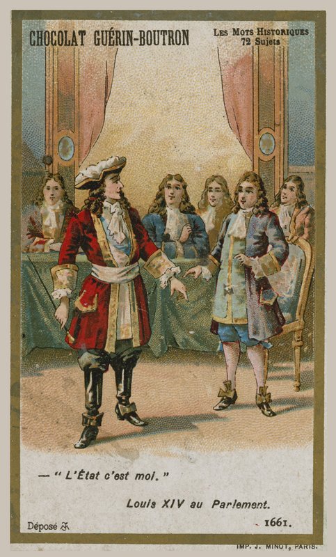 Chocolat Guerin-Boutron ticaret kartı, Tarihi Sözler serisi by French School