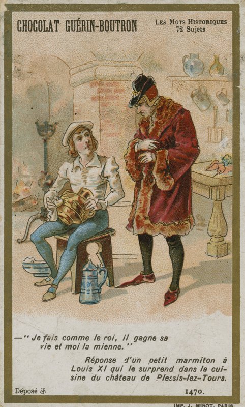 Chocolat Guerin-Boutron ticaret kartı, Tarihi Sözler serisi by French School