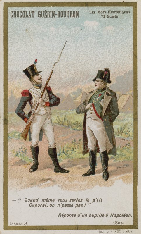 Chocolat Guerin-Boutron ticaret kartı, Tarihi Sözler serisi by French School