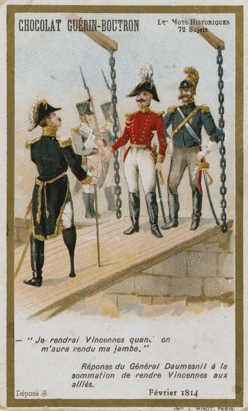 Chocolat Guerin-Boutron ticaret kartı, Tarihi Sözler serisi by French School