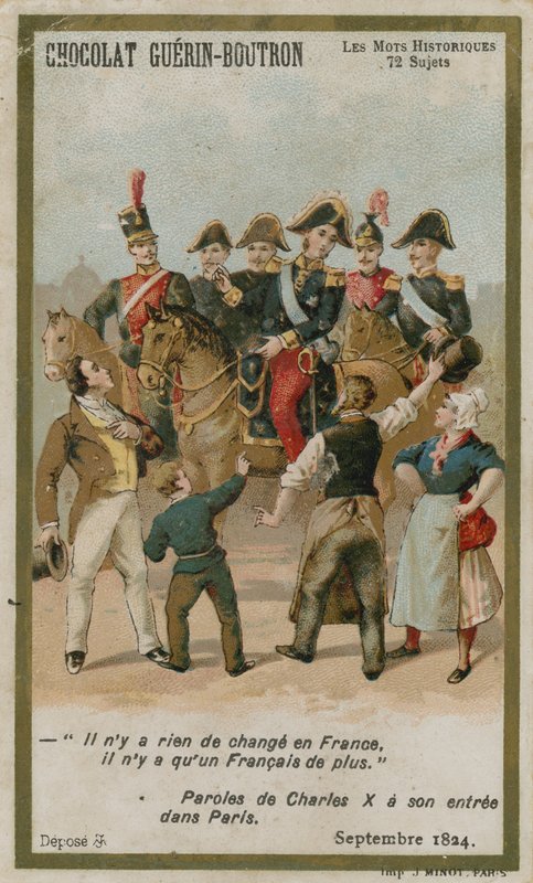 Chocolat Guerin-Boutron ticaret kartı, Tarihi Sözler serisi by French School