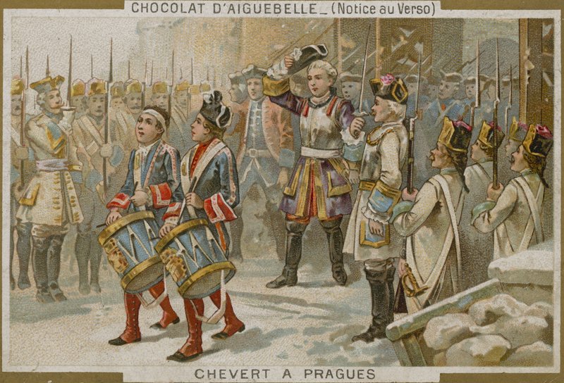 Francois de Chevert resmini içeren Chocolaterie dAiguebelle ticaret kartı by French School