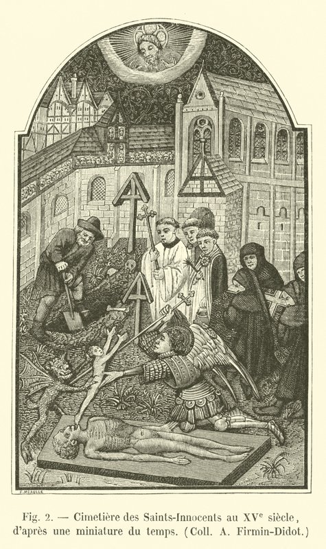 15. yüzyılda Azizler-Masumlar Mezarlığı, zamanın bir minyatüründen sonra, Coll A Firmin-Didot by French School