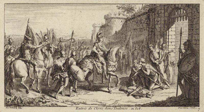 Frank Kralı Clovis I, Vizigotları yendikten sonra Toulouse'a girerken, 508 by French School