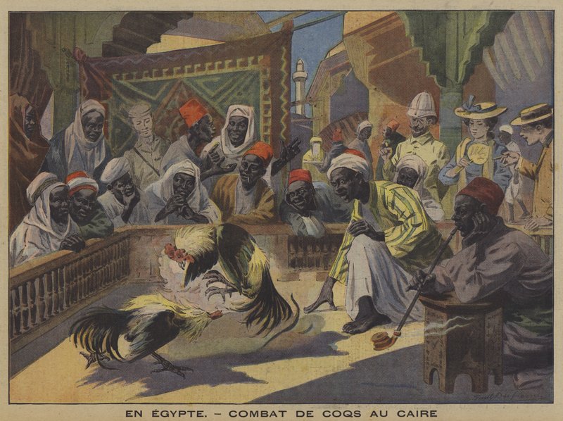 Kahire'de horoz dövüşü (renkli taş) by French School