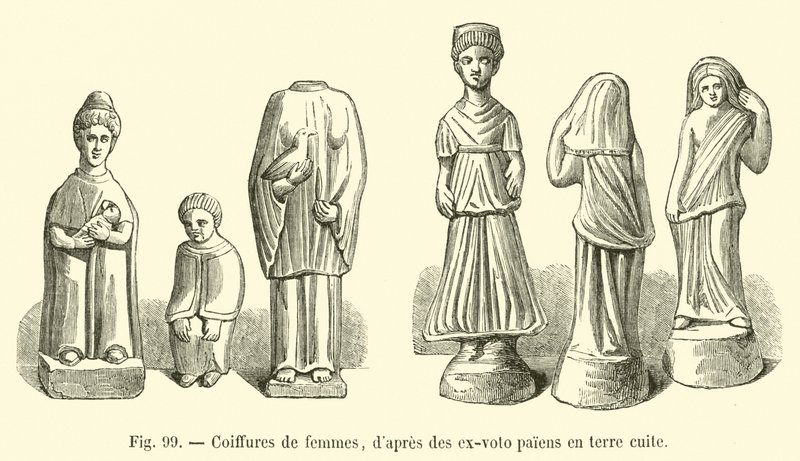 Pagan pişmiş toprak adak tekliflerinden kadın saç modelleri by French School