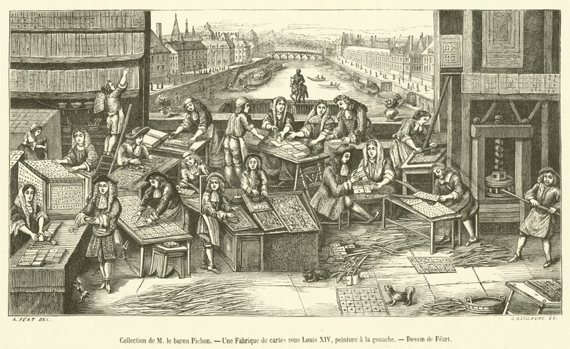 M le Baron Pichon Koleksiyonu, Louis XIV altında bir Kart Fabrikası (gravür) by French School