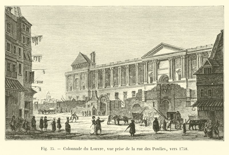 Louvre Colonnade, Rue des Poulies'den görünüm, yaklaşık 1758 by French School