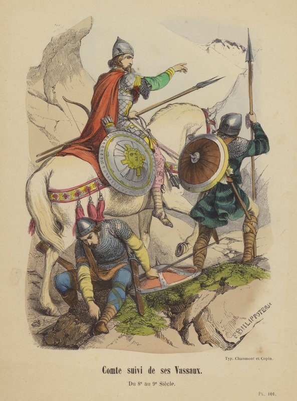 Kont ve ardından Vasalları, 8. Yüzyıldan 9. Yüzyıla (renkli gravür) by French School