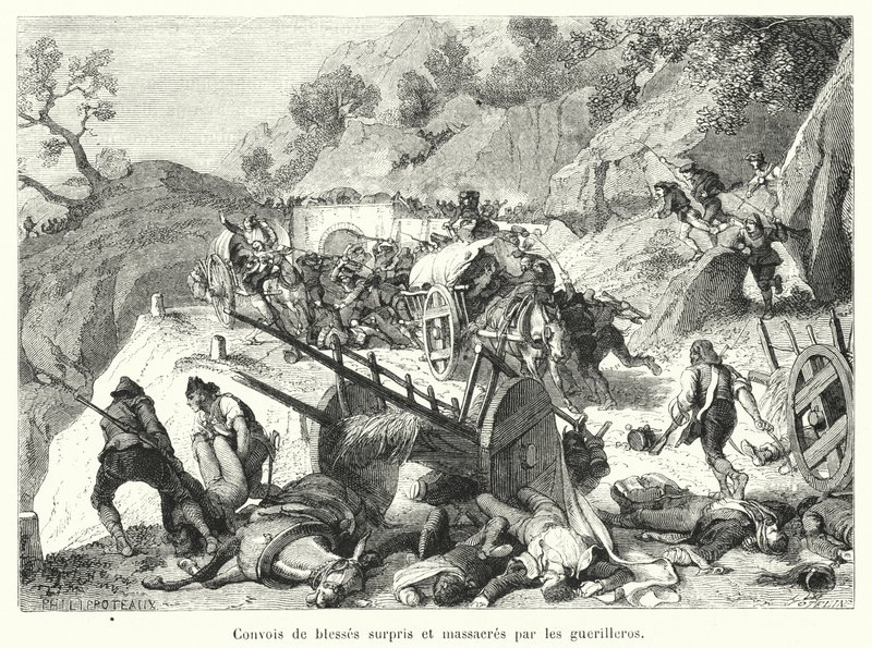 Gerillalar tarafından şaşırtılan ve katledilen yaralı konvoyları (gravür) by French School