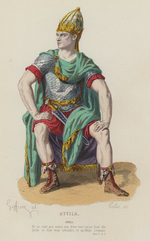 Corneille, Attila, Perde I, Sc I (renkli gravür) by French School