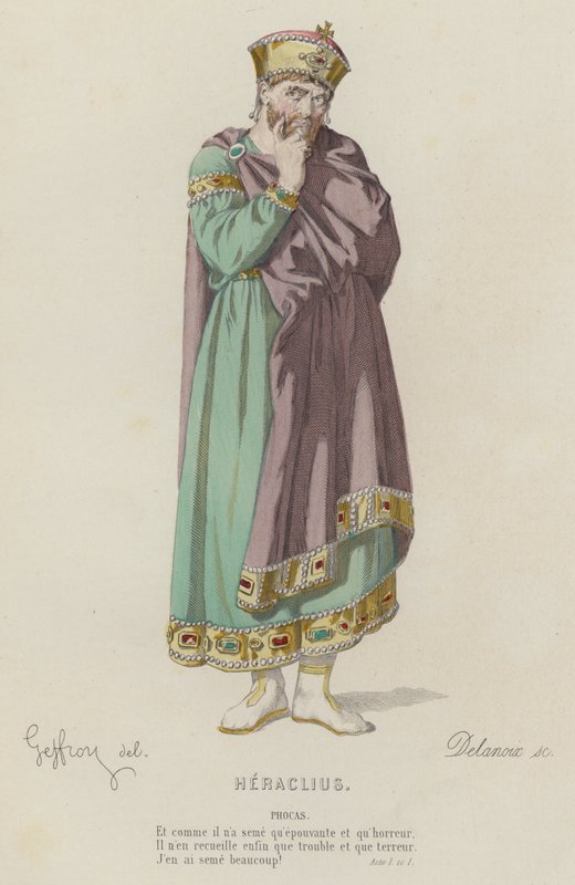 Corneille, Herakleios, Perde I, Sc I (renkli gravür) by French School