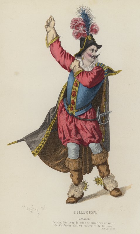 Corneille, L'Illusion, Act III, Sc IX (renkli gravür) by French School