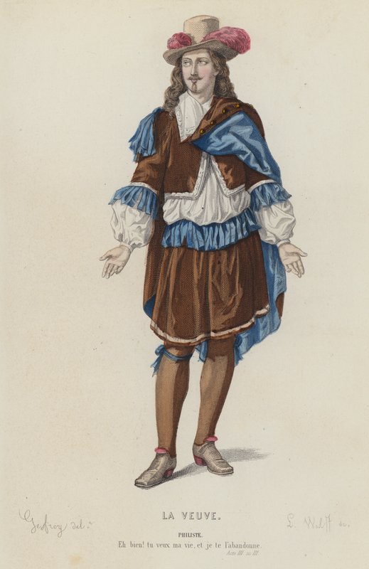 Corneille, La Veuve, Act III, Sc III (renkli gravür) by French School