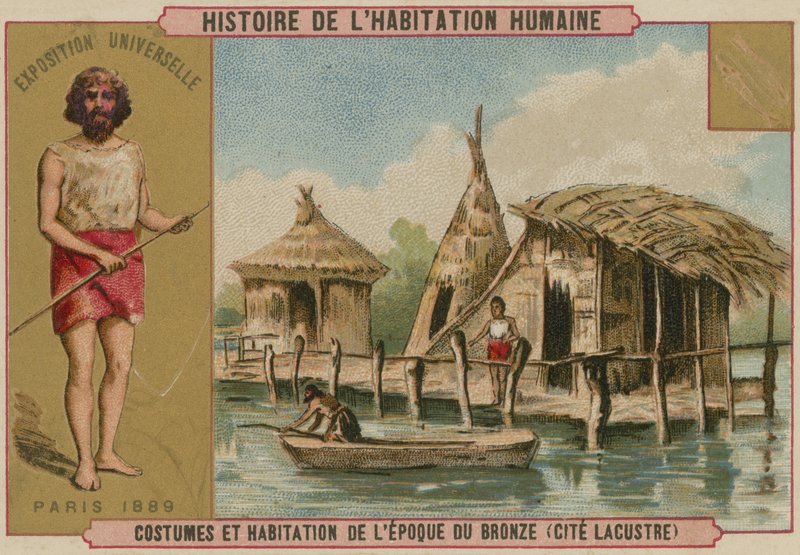 Tunç Çağı'nın kostüm ve göl evleri (chromolitho) by French School