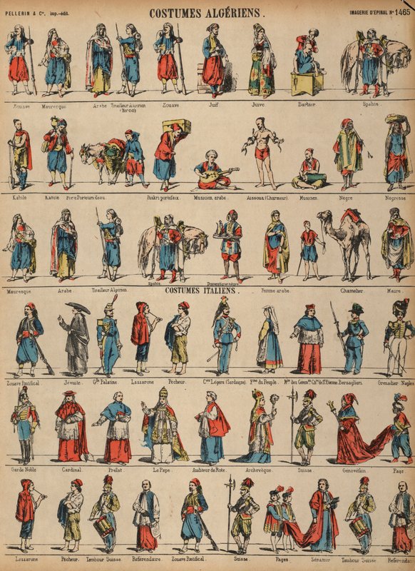 Cezayir ve İtalya kostümleri (renkli gravür) by French School