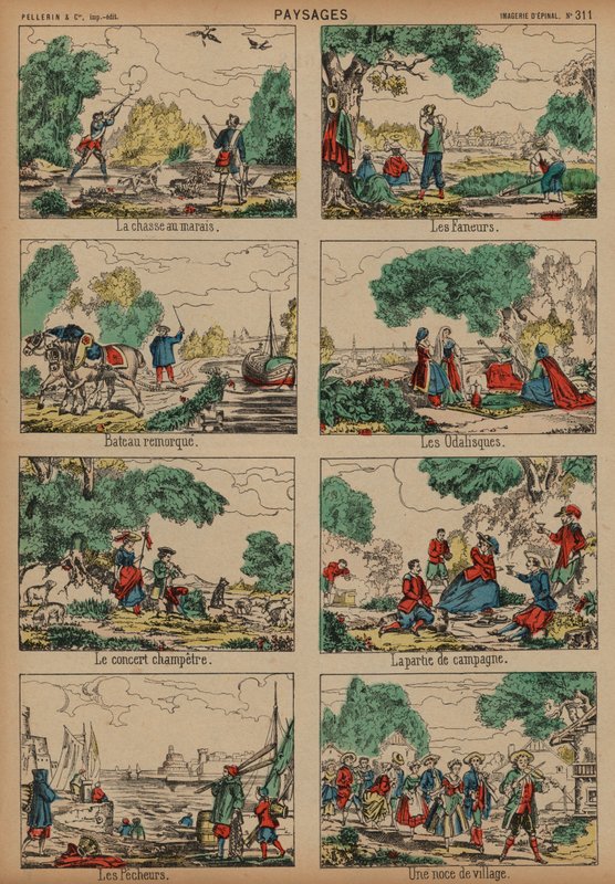 Kırsal manzaralar (renkli gravür) by French School