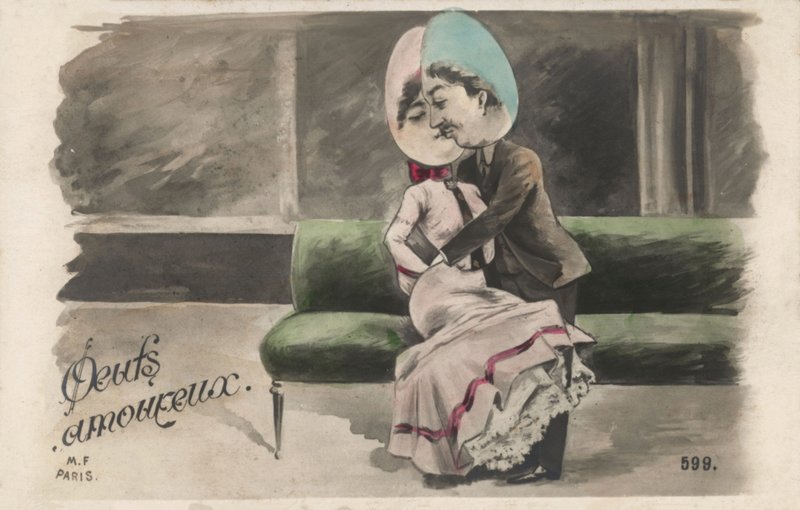 Yumurta başlı çift (renkli taş) by French School