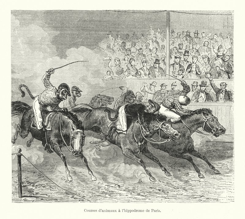 Paris hipodromunda hayvan yarışı (gravür) by French School