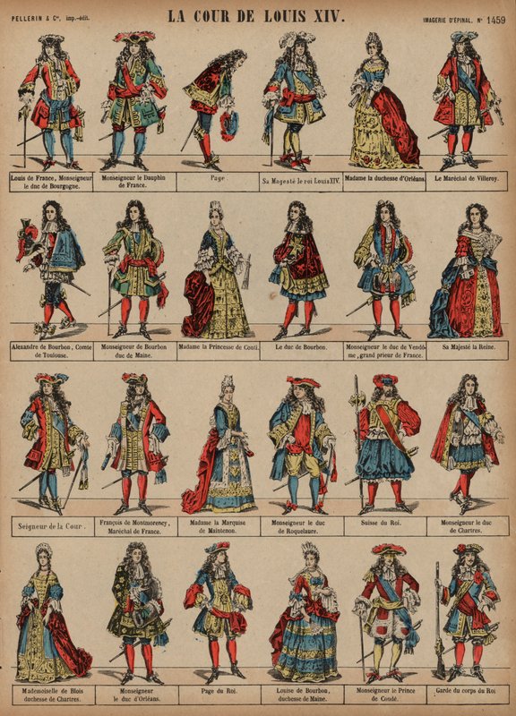 Fransa Kralı Louis XIV Mahkemesi (renkli gravür) by French School