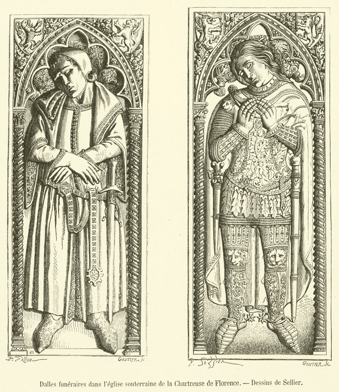 Floransa Charterhouse yeraltı kilisesindeki cenaze levhaları (gravür) by French School