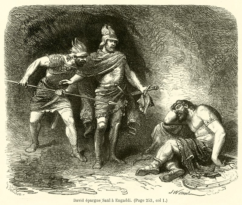 David epargne Saul a Engaddi (gravür) by French School