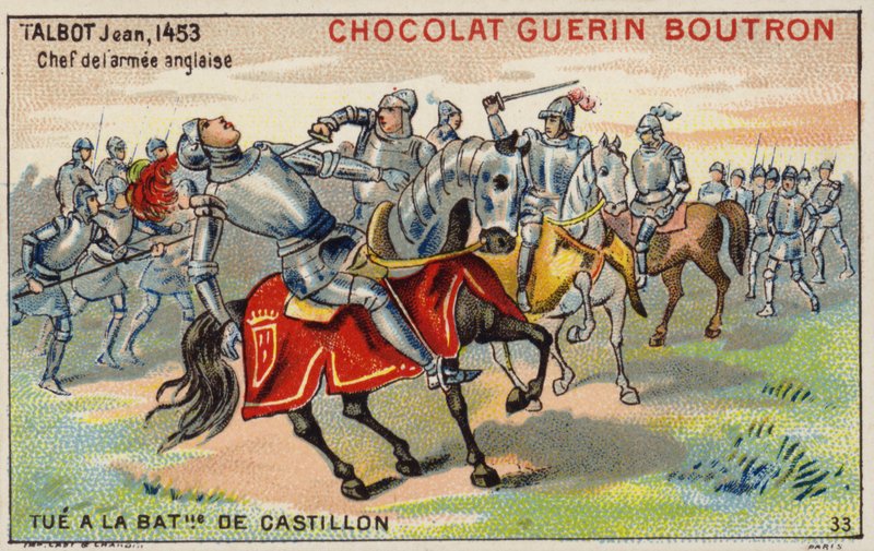 John Talbot'un Castillon Savaşı'nda ölümü (chromolitho) by French School