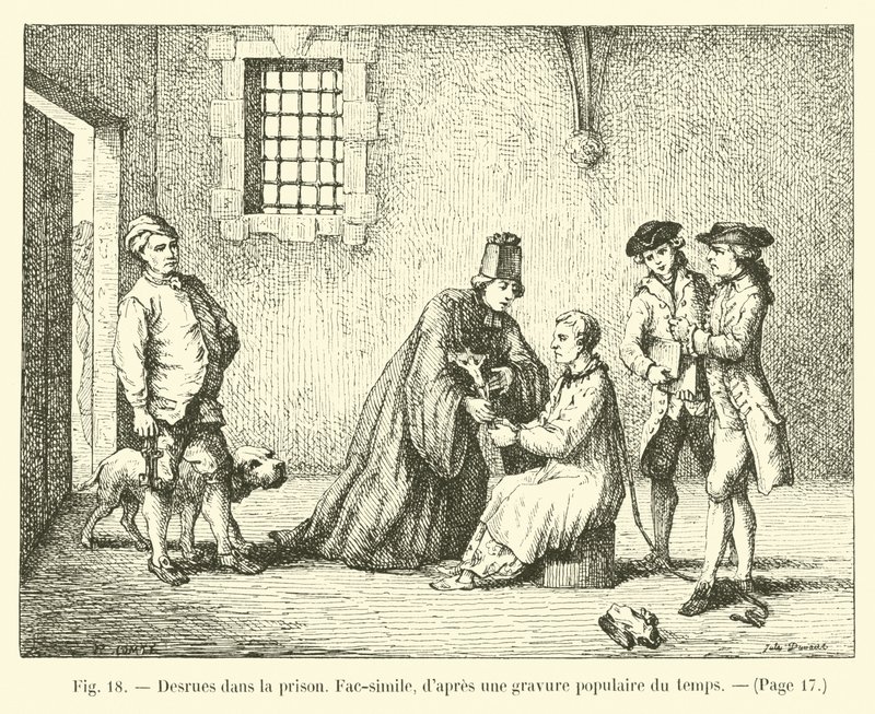 Desrues dans la cezaevi, Facsimile, zamanın popüler bir gravürünün ardından by French School