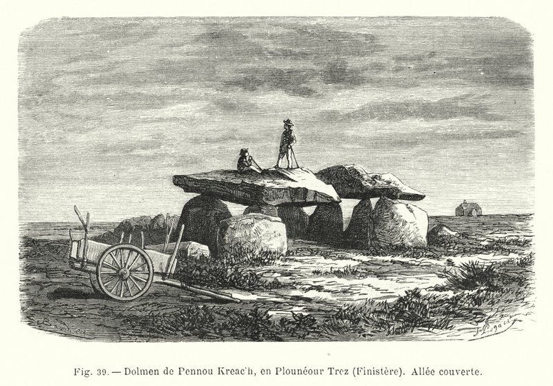 Dolmen de Pennou Kreach, en Plouneour Trez, Finistere, Allee couverte (gravür) by French School