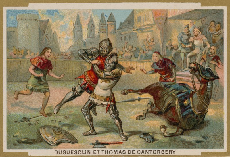 Bertrand du Guesclin ve Thomas of Canterbury, Dinan, Brittany, 1357 arasındaki düello by French School