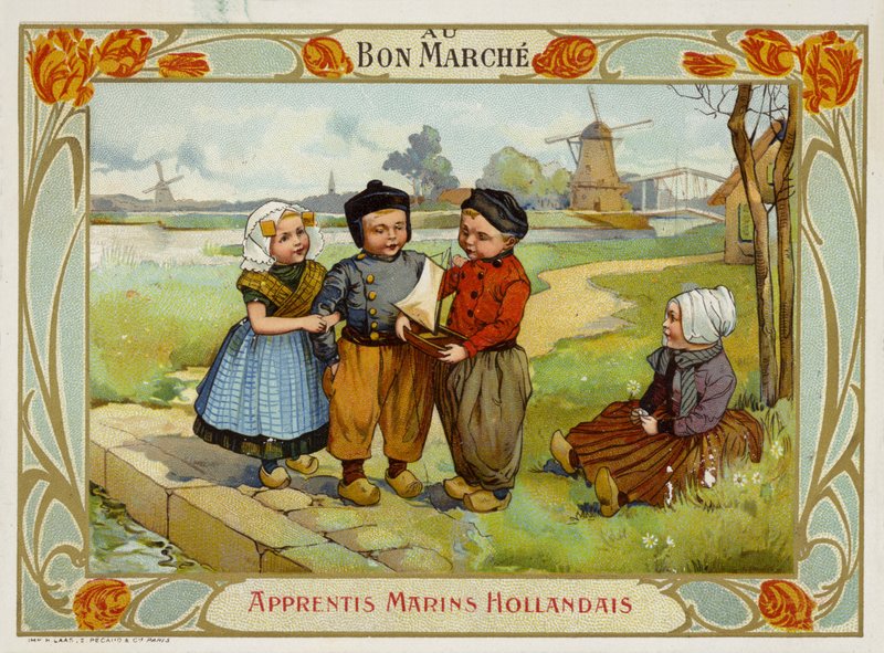 Hollandalı çocuklar yelkenliye bakıyor by French School