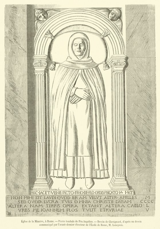La Minerva Kilisesi, Roma, Fra Angelico mezar taşı (gravür) by French School