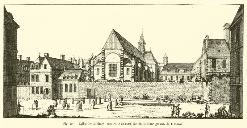 1610 yılında inşa edilen Minimes Kilisesi; I Marot tarafından yapılan bir gravürün tıpkıbasımı by French School