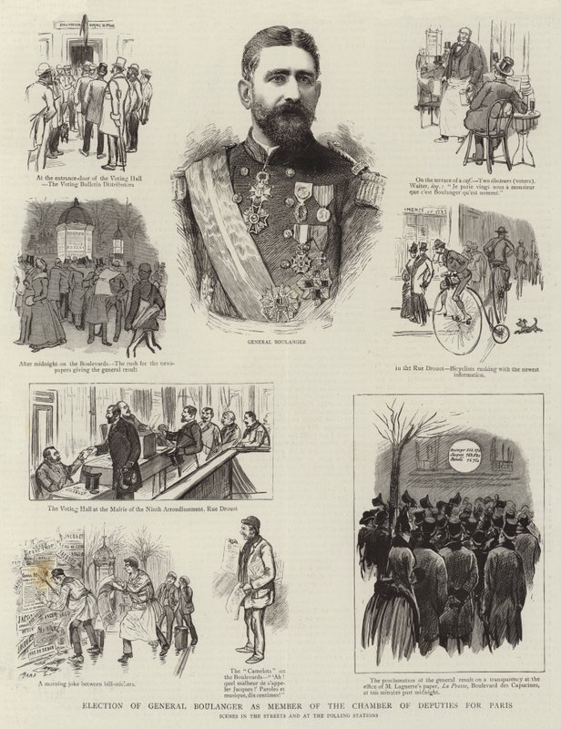 General Boulanger'ın Paris Temsilciler Meclisi Üyesi olarak seçilmesi (gravür) by French School