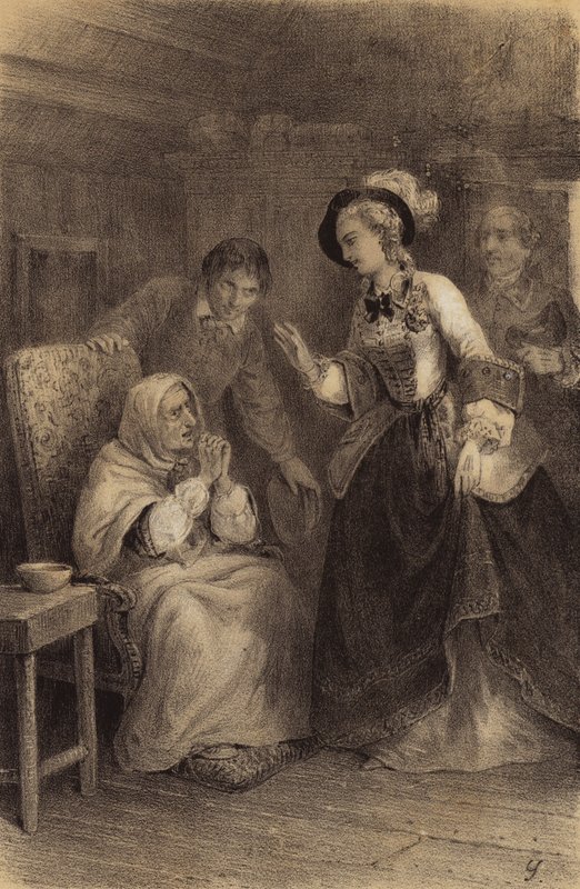 Avusturya İmparatoriçesi Maria Theresa, eve bağlı fakir bir kadını (lito) ziyaret ediyor by French School