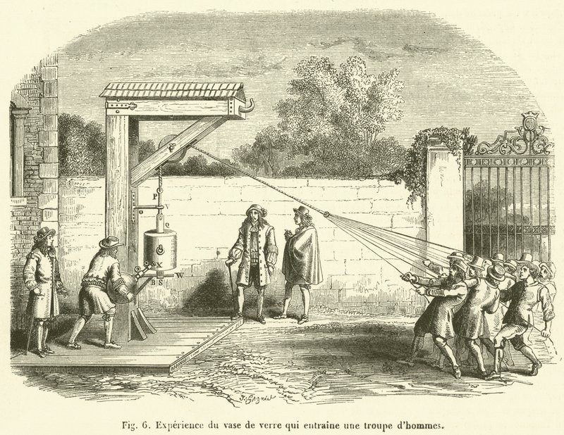 Bir adam birliğine liderlik eden cam vazo deneyimi (gravür) by French School