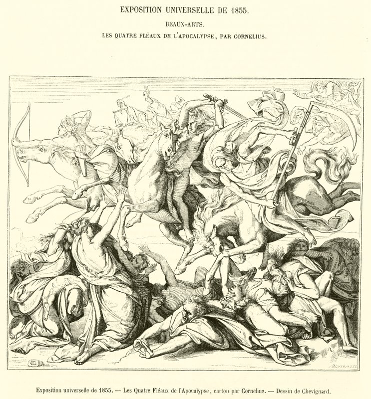 1855 Evrensel Sergisi, Mahşerin Dört Vebası (gravür) by French School