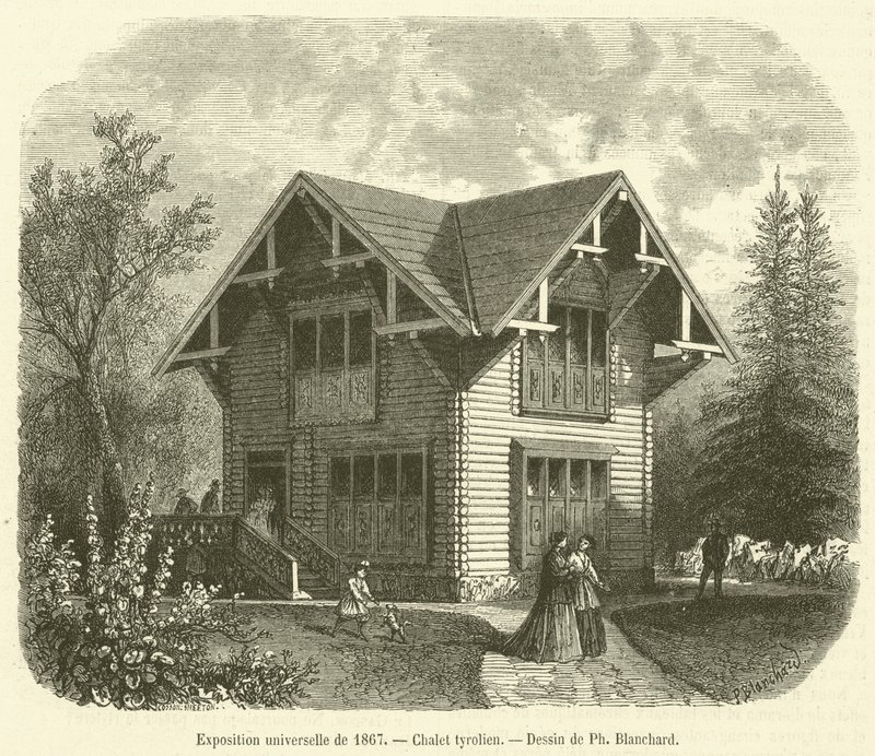 1867 Evrensel Sergisi, Tirol Dağ Evi (gravür) by French School