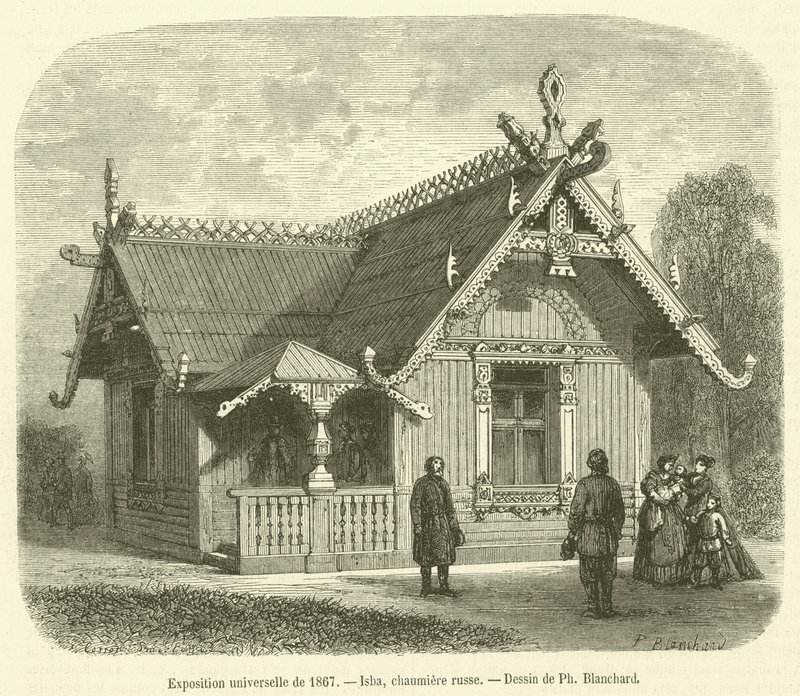 1867 Evrensel Sergisi, Isba, Rus yazlık (gravür) by French School