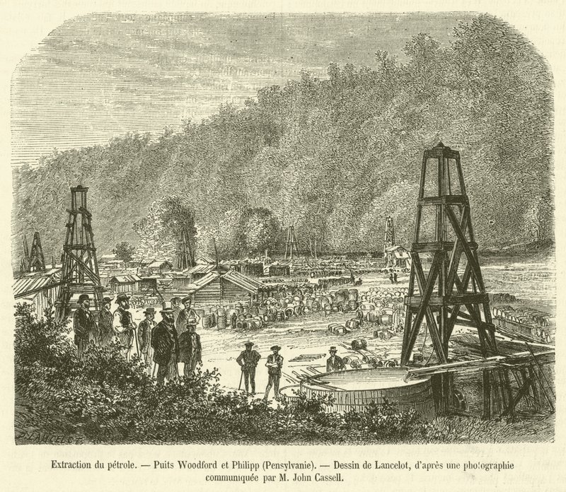 Petrol Çıkarma, Woodford ve Philipp Wells, Pensilvanya (gravür) by French School