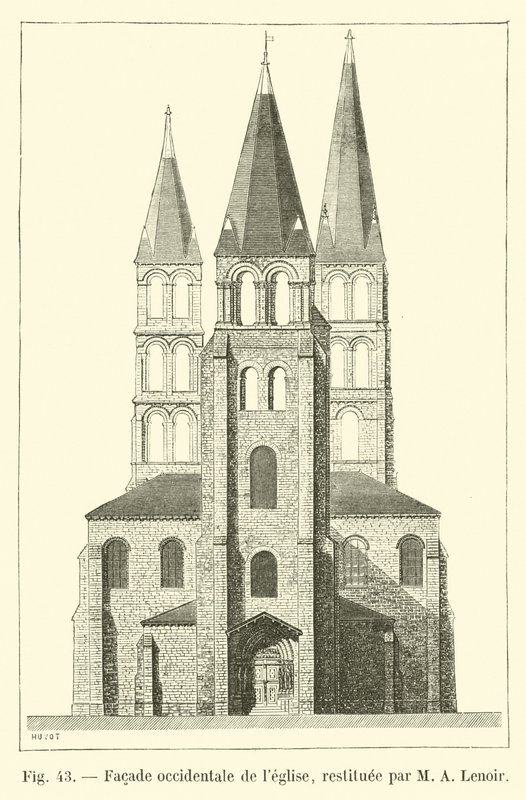 M A Lenoir tarafından restore kilisenin batı cephesi, by French School