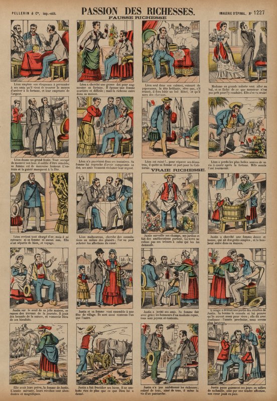 Sahte ve gerçek zenginlikler (renkli gravür) by French School