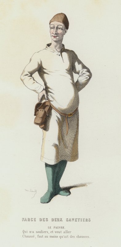 Farce Des Deux Savetiers (renkli gravür) by French School