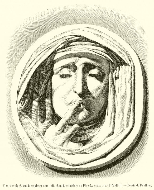Pere-Lachaise mezarlığındaki bir Yahudi mezarına oyulmuş figür (gravür) by French School