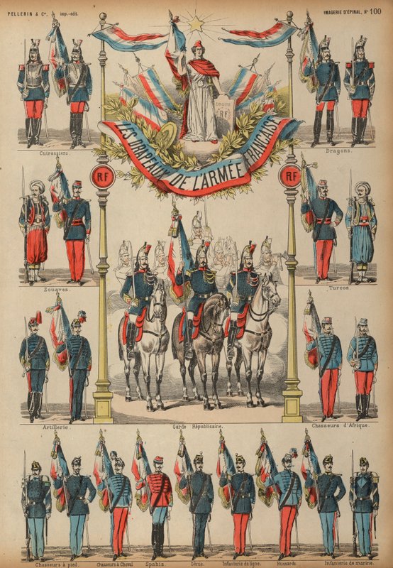 Fransız Ordusu Bayrakları (renkli gravür) by French School