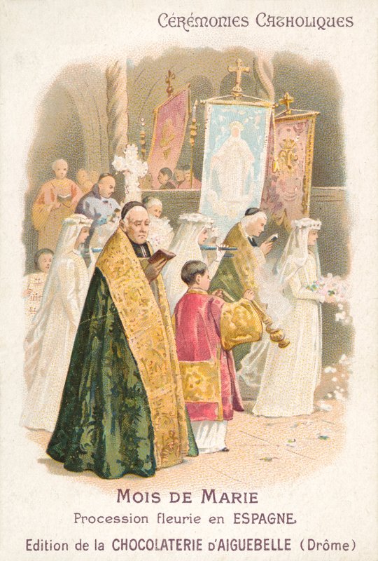 Mayıs ayında Meryem Ana onuruna çiçek alayı, İspanya (chromolitho) by French School