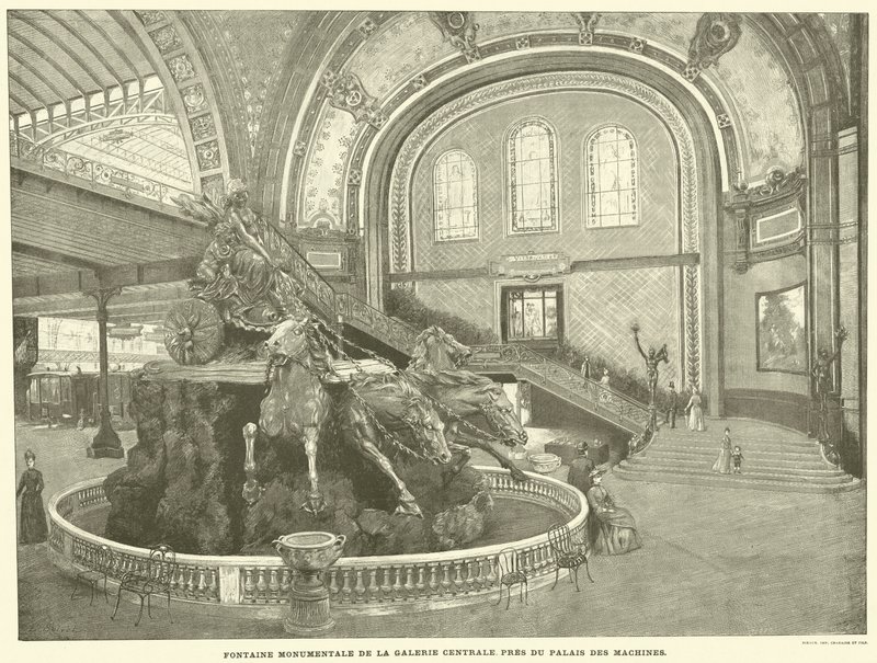 Makineler Sarayı yakınında Merkez Galeri Anıtsal Çeşmesi (gravür) by French School